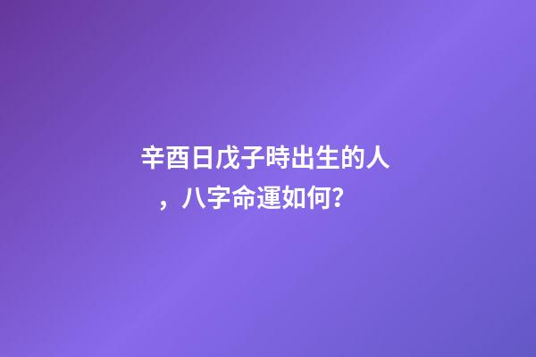 辛酉日戊子時出生的人，八字命運如何？